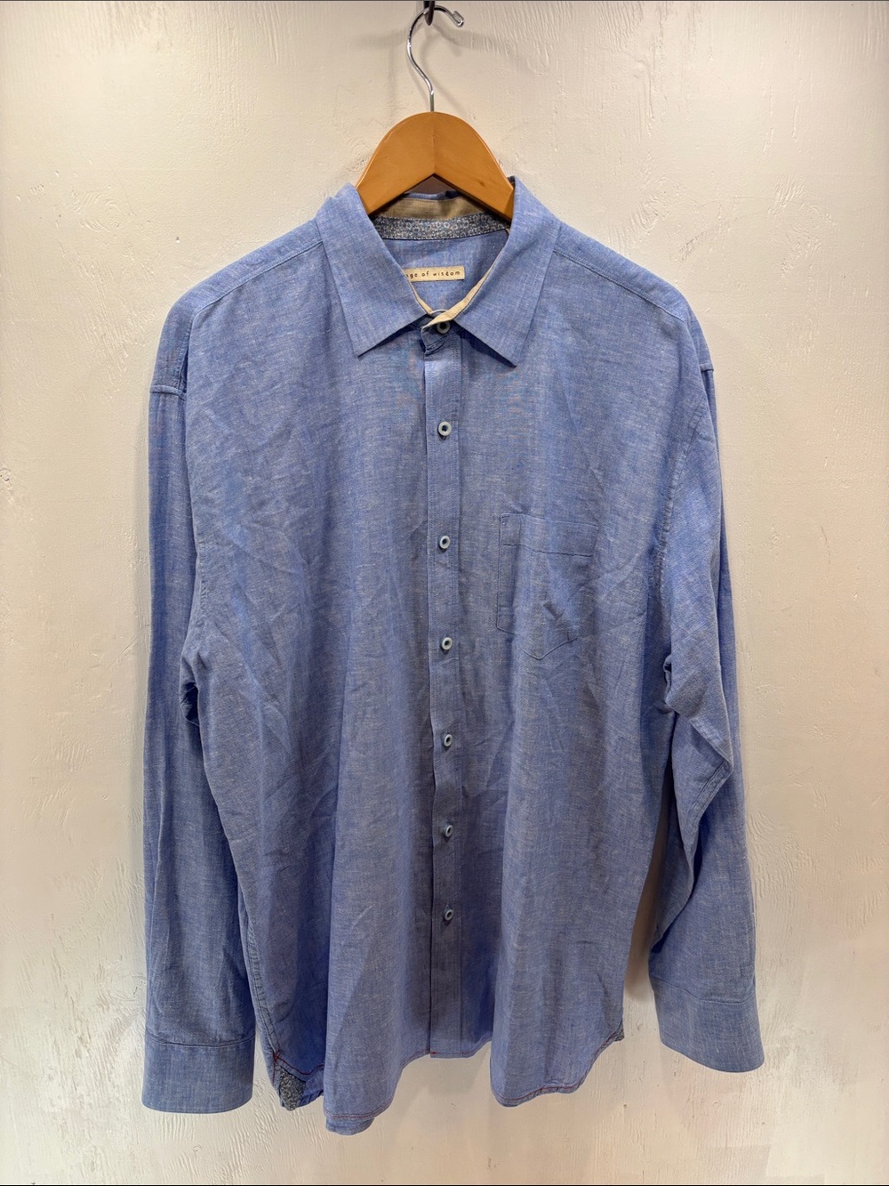 Age of Wisdom Men's Linen-Cotton Blend Long Sleeve Button-Up Shirt Blue XXL